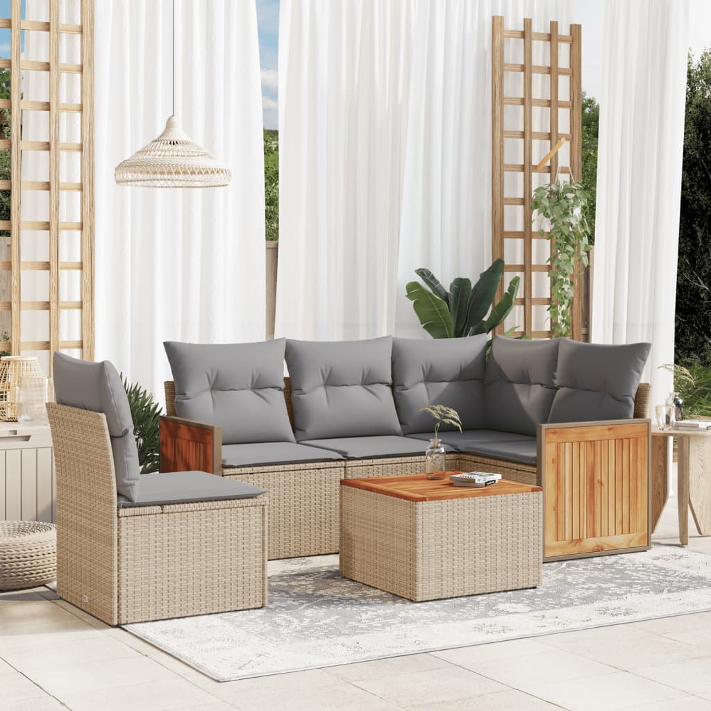 vidaXL 5-delige Loungeset met kussens poly rattan zwart