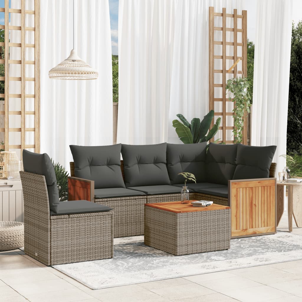 vidaXL 5-delige Loungeset met kussens poly rattan zwart