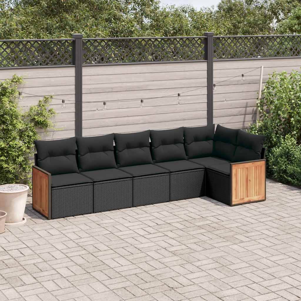 vidaXL 6-delige Loungeset met kussens poly rattan zwart