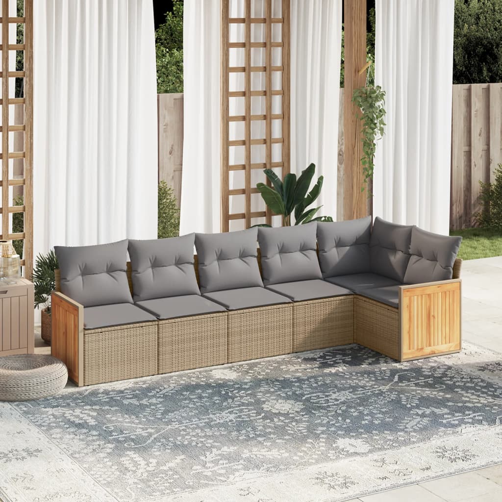 vidaXL 6-delige Loungeset met kussens poly rattan zwart
