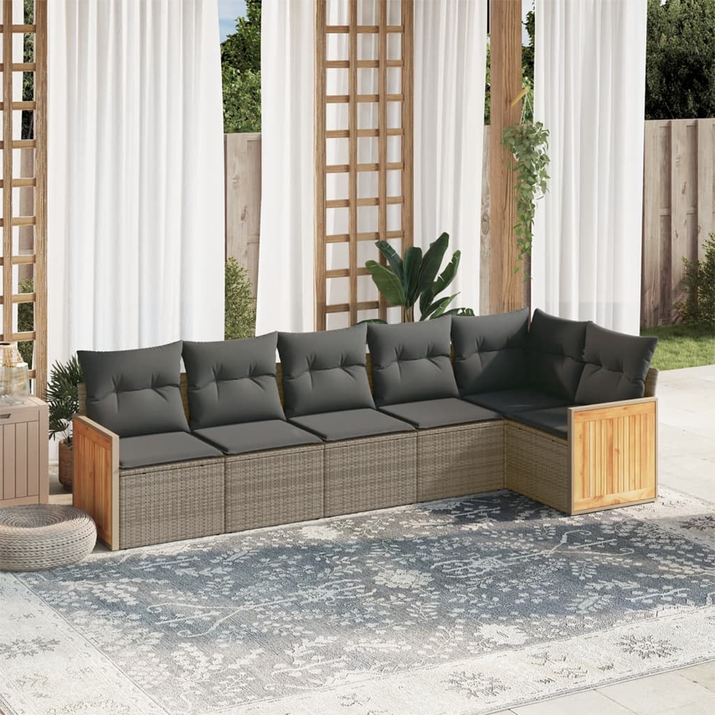 vidaXL 6-delige Loungeset met kussens poly rattan zwart