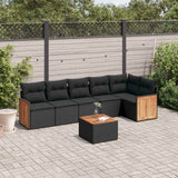 vidaXL 6-delige Loungeset met kussens poly rattan zwart