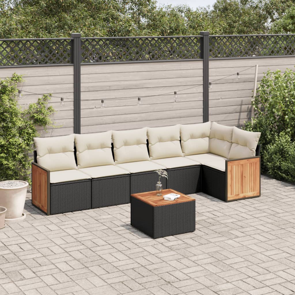 vidaXL 6-delige Loungeset met kussens poly rattan zwart