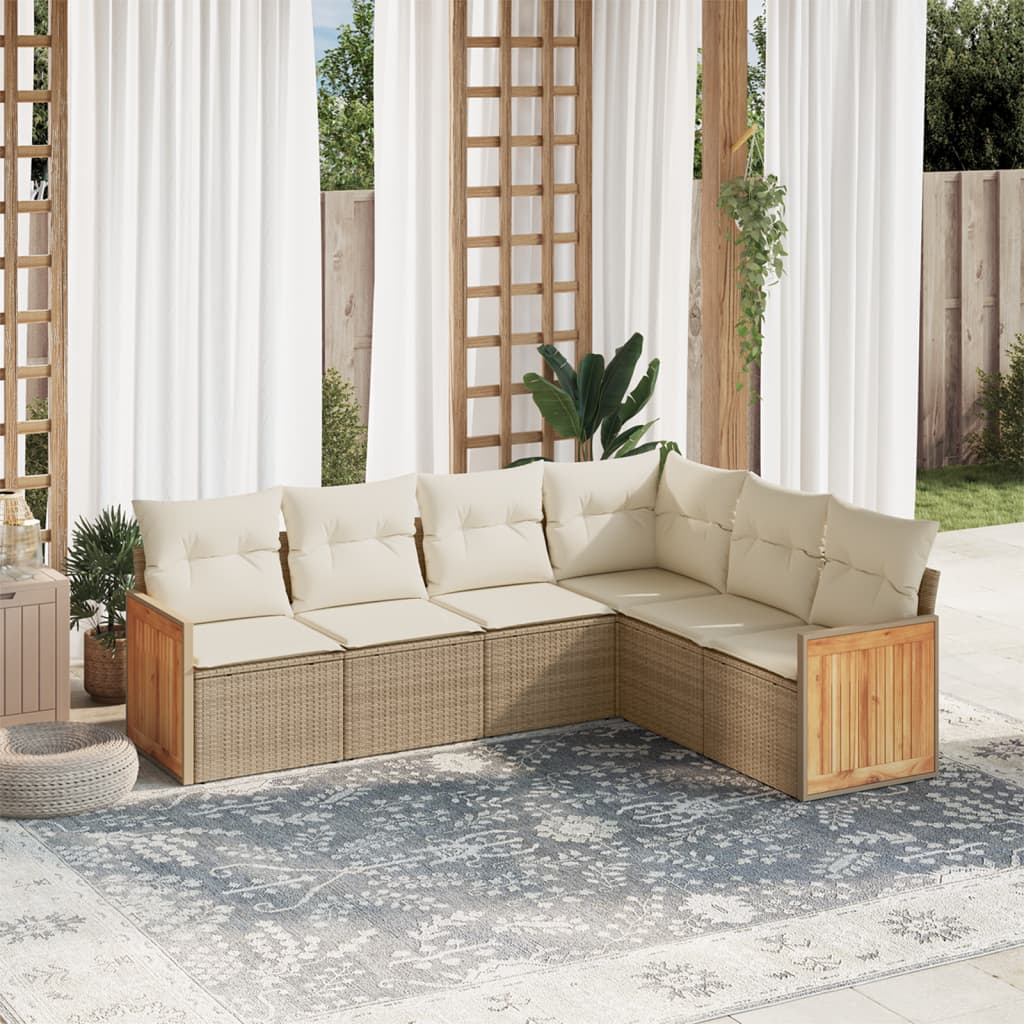 vidaXL 6-delige Loungeset met kussens poly rattan zwart