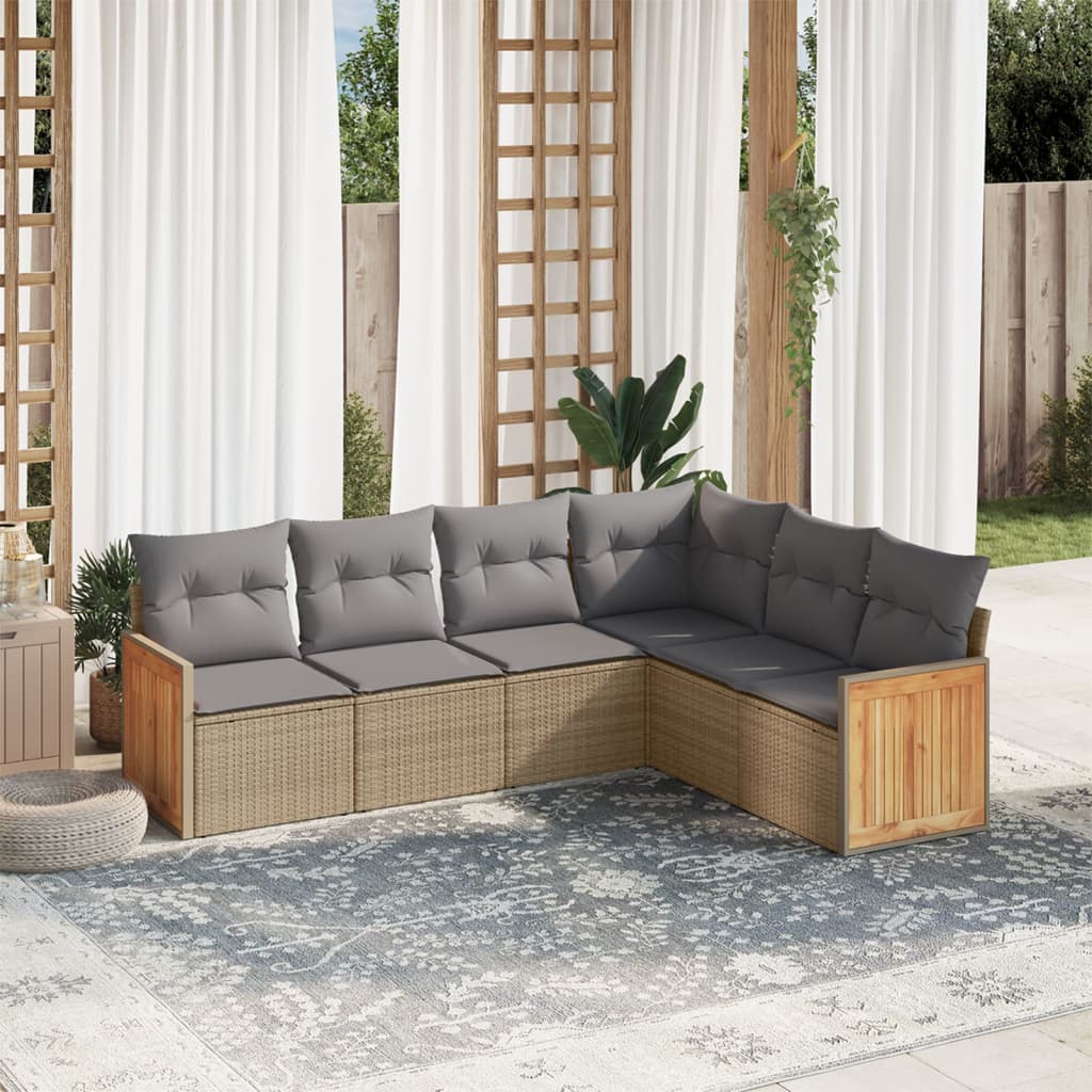 vidaXL 6-delige Loungeset met kussens poly rattan zwart