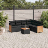 vidaXL 6-delige Loungeset met kussens poly rattan zwart