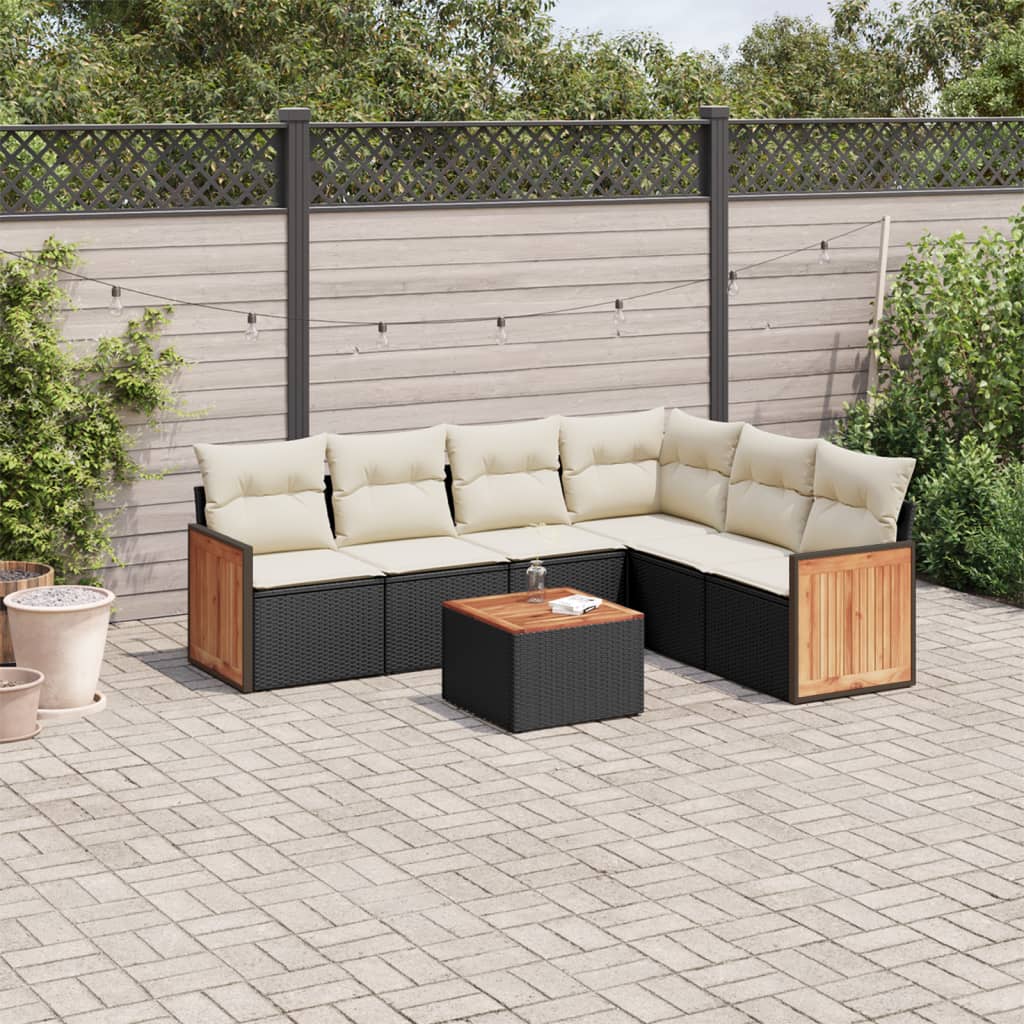 vidaXL 6-delige Loungeset met kussens poly rattan zwart
