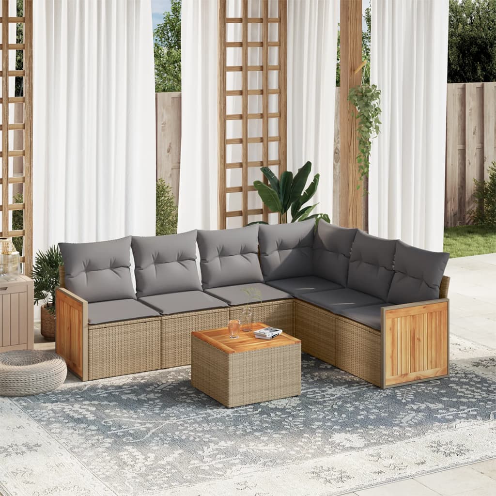 vidaXL 6-delige Loungeset met kussens poly rattan zwart