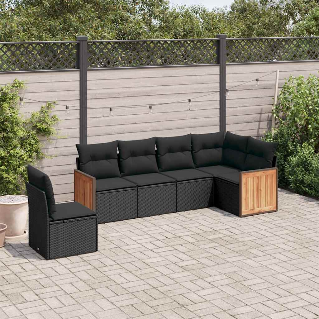 vidaXL 6-Piece Lounge Set with Cushions Poly Rattan Black