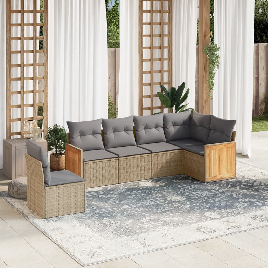 vidaXL 6-Piece Lounge Set with Cushions Poly Rattan Black