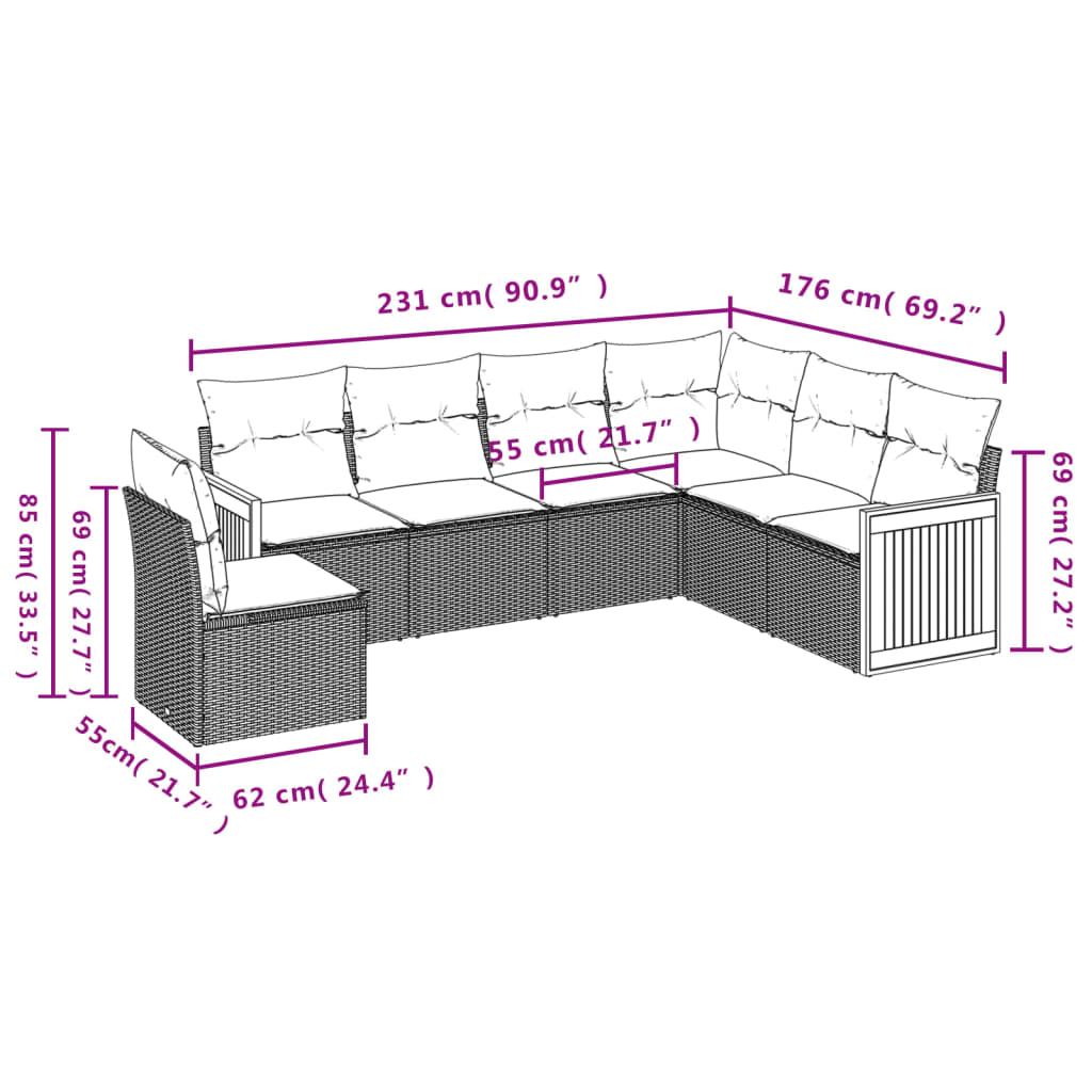vidaXL 6-Piece Lounge Set with Cushions Poly Rattan Black