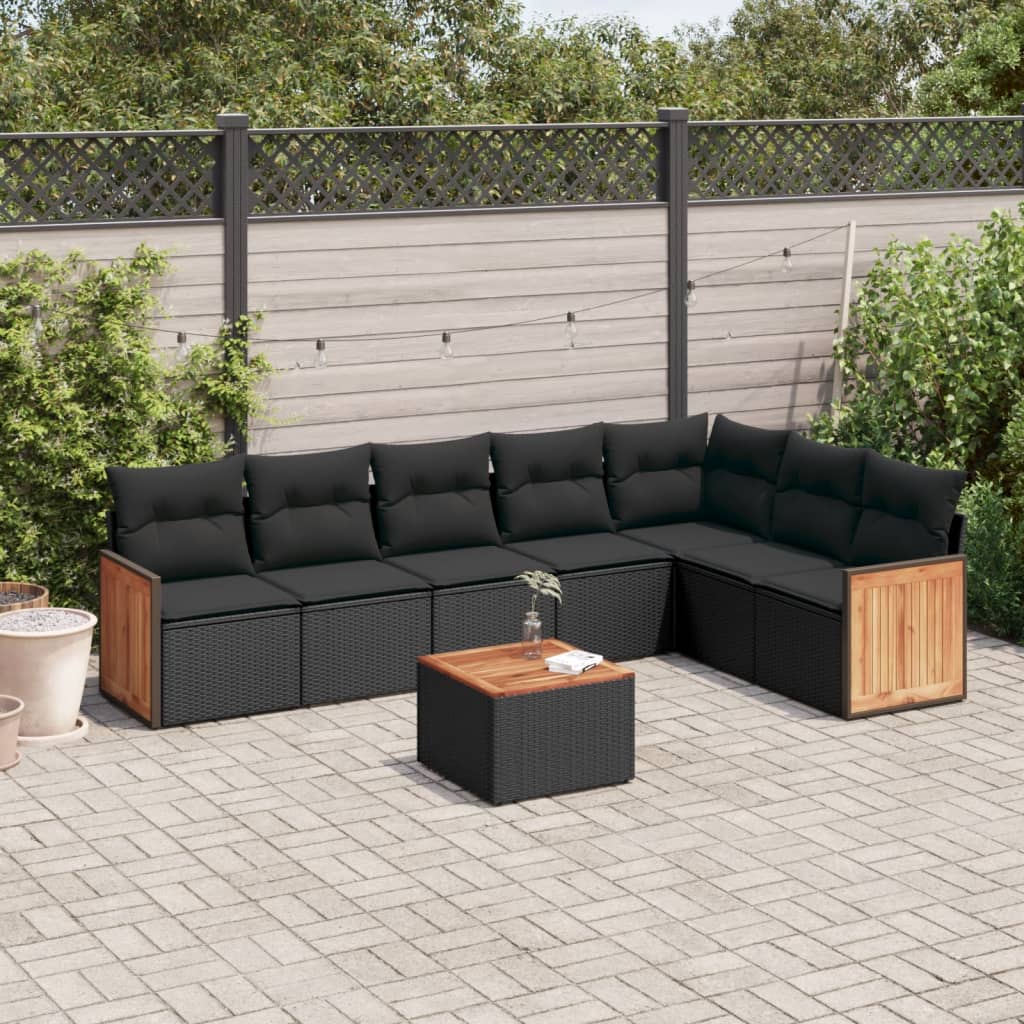 vidaXL 7-delige Loungeset met kussens poly rattan zwart