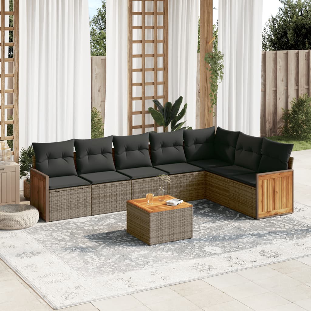 vidaXL 7-delige Loungeset met kussens poly rattan zwart