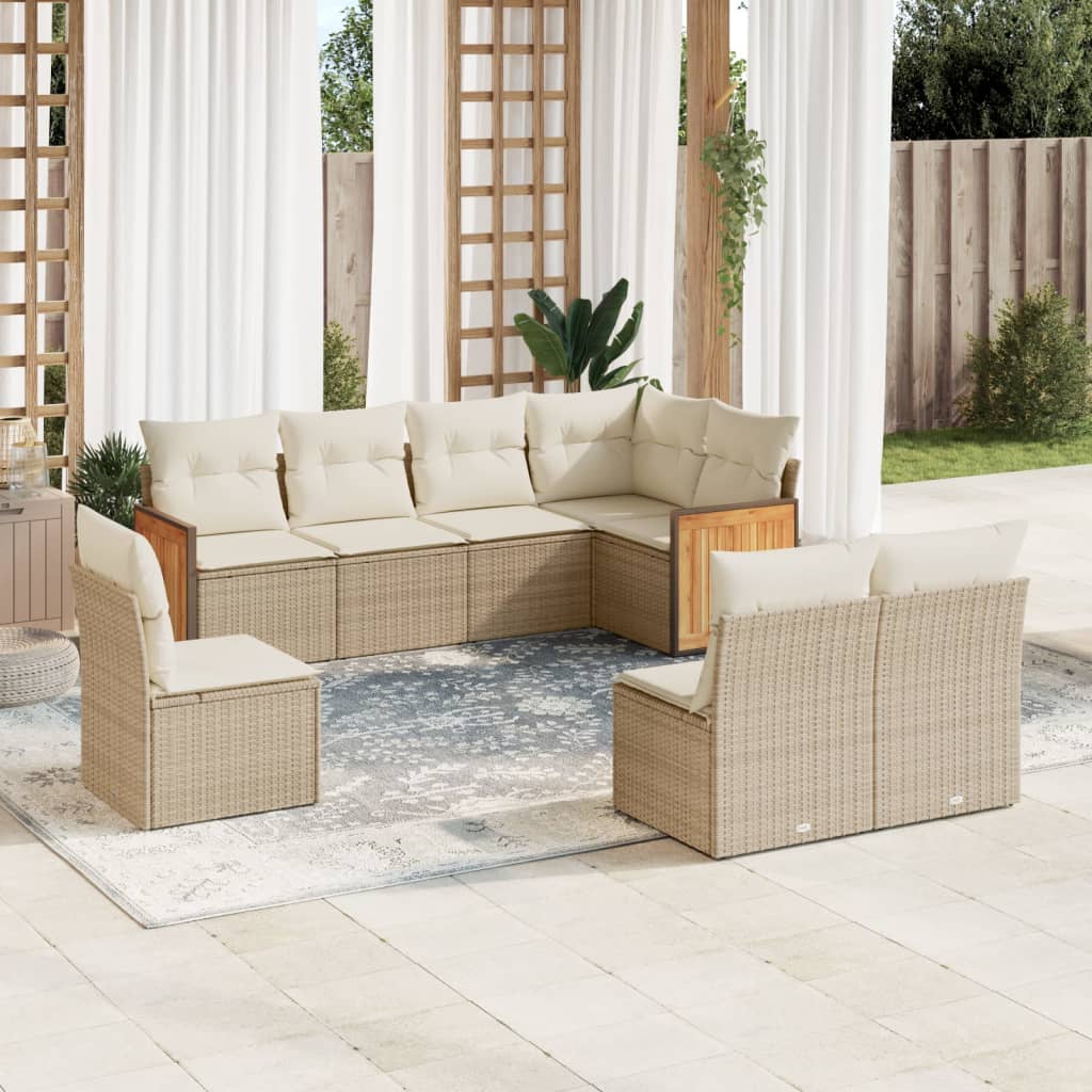 vidaXL 8-delige Loungeset met kussens poly rattan zwart