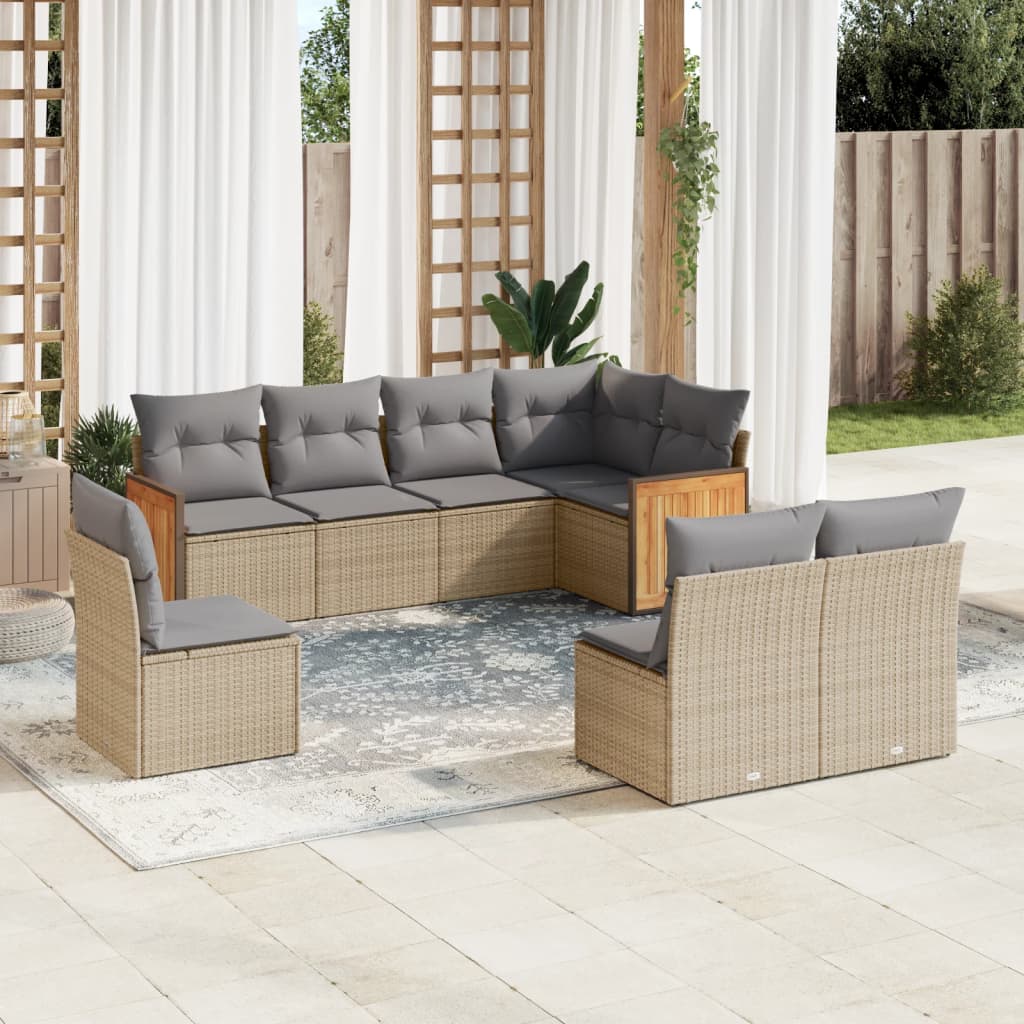 vidaXL 8-delige Loungeset met kussens poly rattan zwart