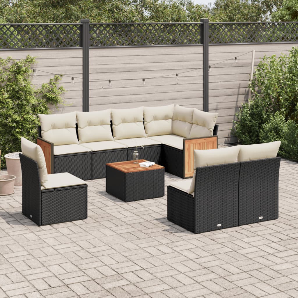 vidaXL 8-delige Loungeset met kussens poly rattan zwart