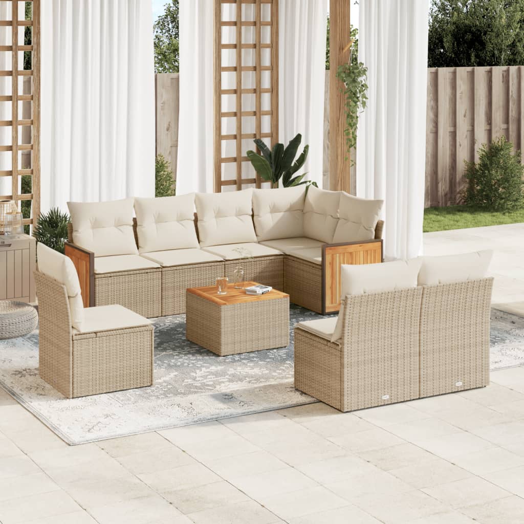 vidaXL 8-delige Loungeset met kussens poly rattan zwart