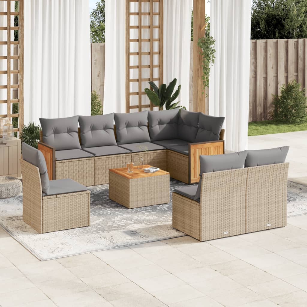 vidaXL 8-delige Loungeset met kussens poly rattan zwart