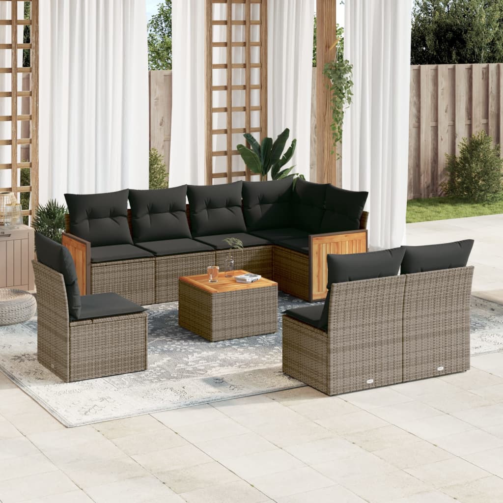 vidaXL 8-delige Loungeset met kussens poly rattan zwart