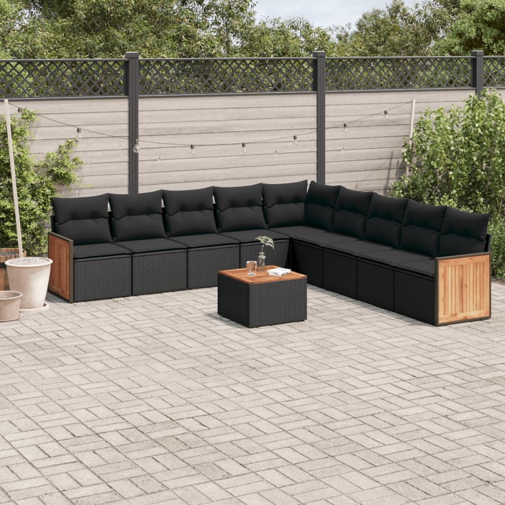 vidaXL 9-delige Loungeset met kussens poly rattan zwart