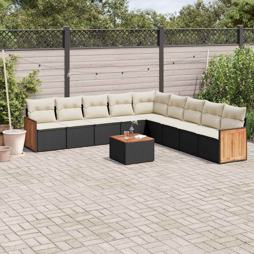 vidaXL 9-delige Loungeset met kussens poly rattan zwart