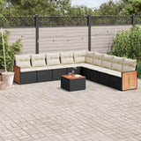 vidaXL 9-delige Loungeset met kussens poly rattan zwart