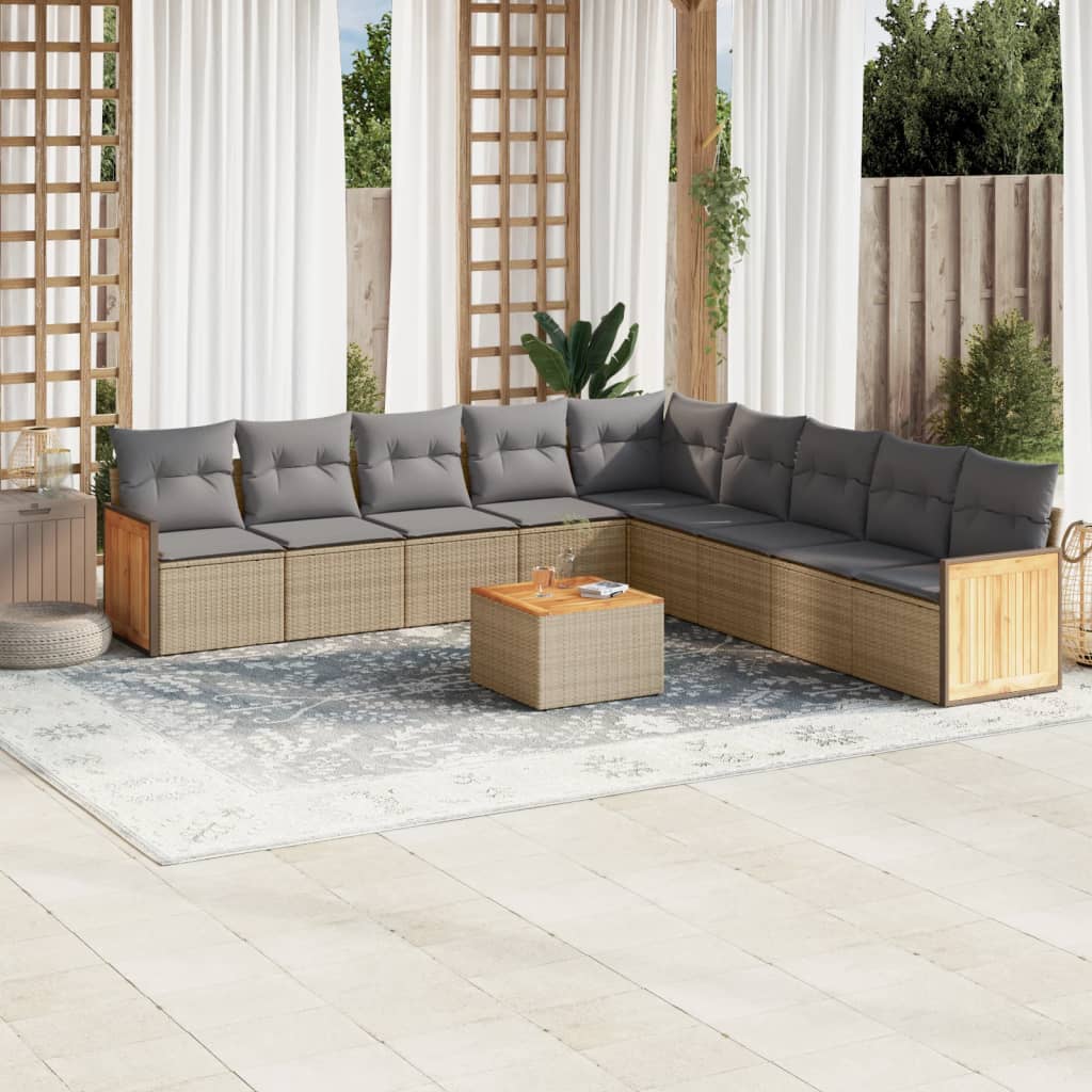 vidaXL 9-delige Loungeset met kussens poly rattan zwart