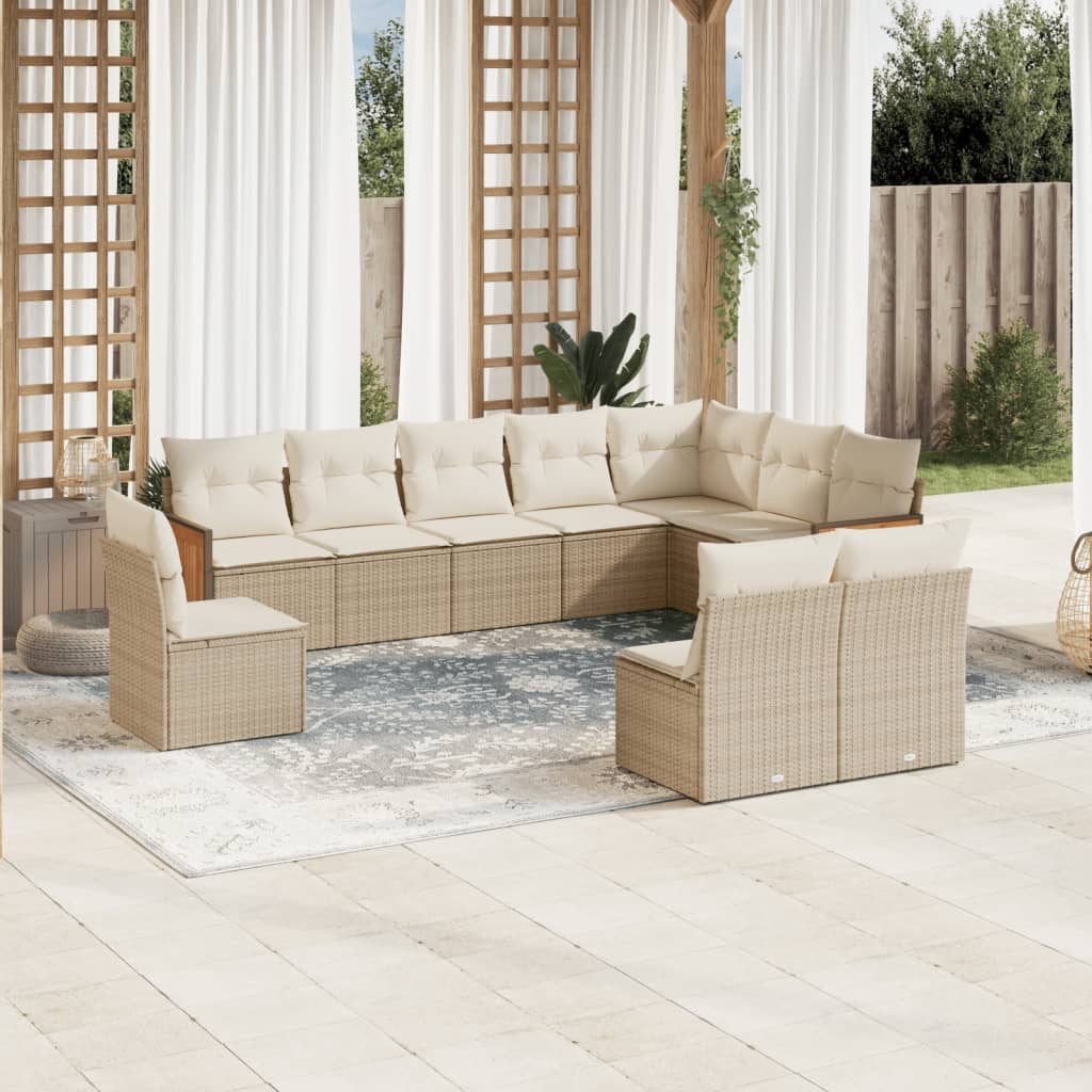 vidaXL 10-delige Loungeset met kussens poly rattan zwart