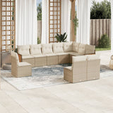 vidaXL 10-delige Loungeset met kussens poly rattan zwart