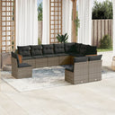 vidaXL 10-delige Loungeset met kussens poly rattan zwart