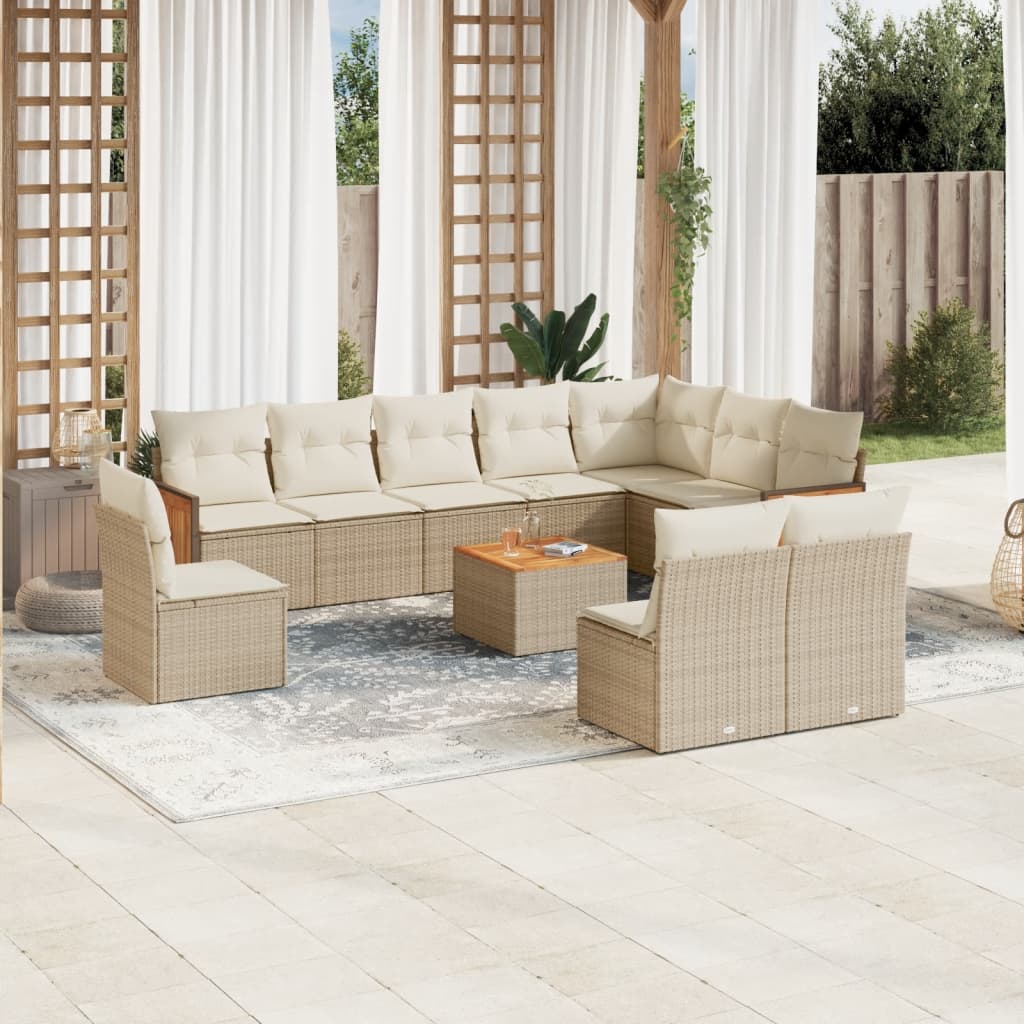 vidaXL 10-delige Loungeset met kussens poly rattan zwart