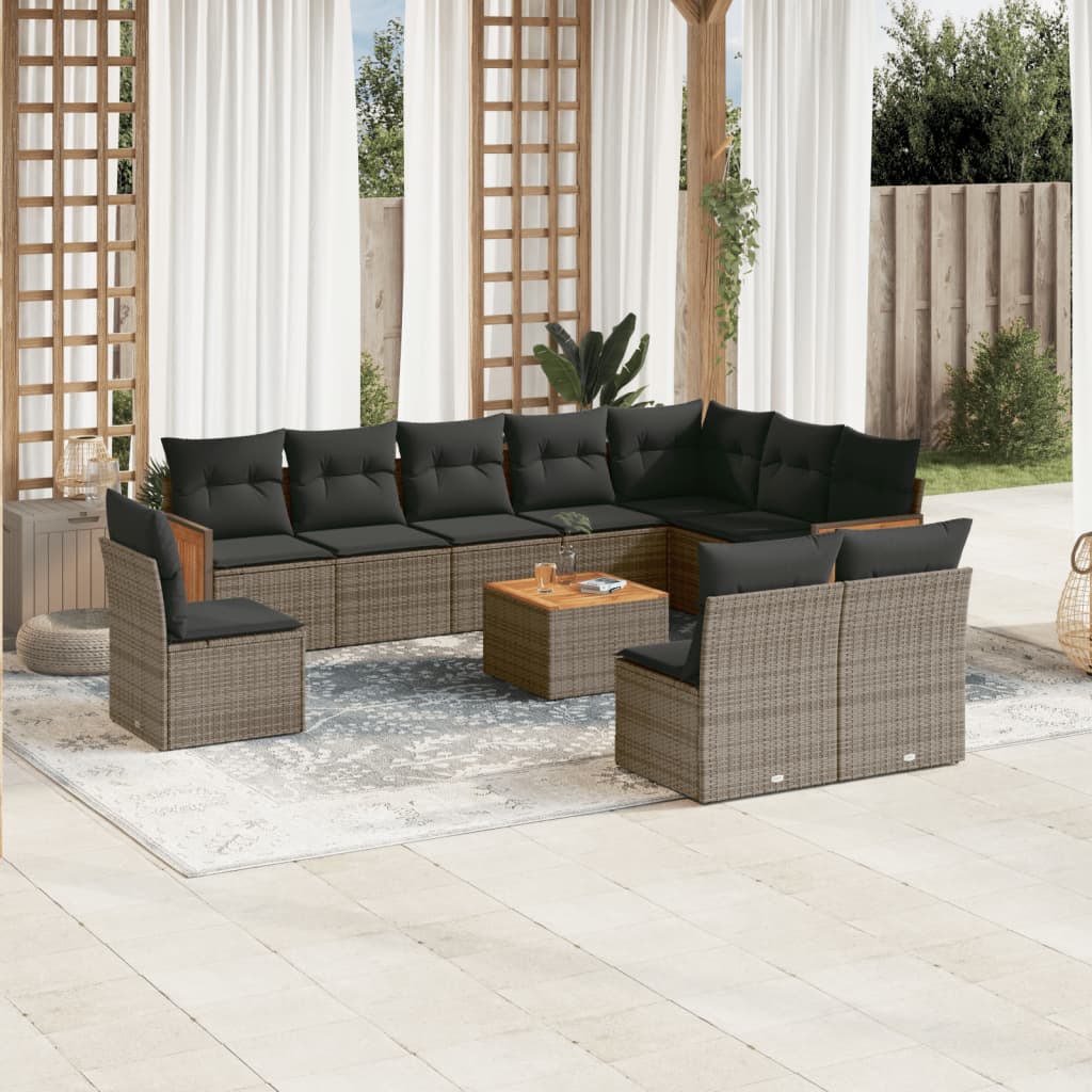 vidaXL 10-delige Loungeset met kussens poly rattan zwart