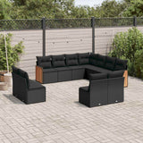 vidaXL 11-Piece Lounge Set with Cushions Poly Rattan Black