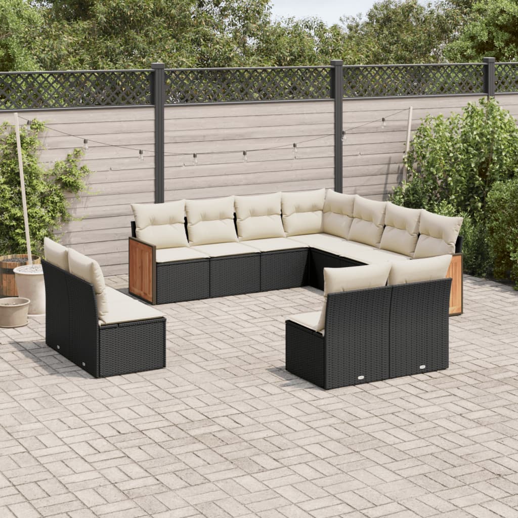vidaXL 11-Piece Lounge Set with Cushions Poly Rattan Black