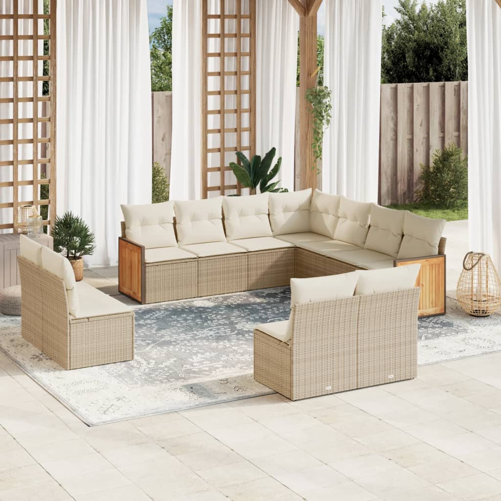 vidaXL 11-Piece Lounge Set with Cushions Poly Rattan Black