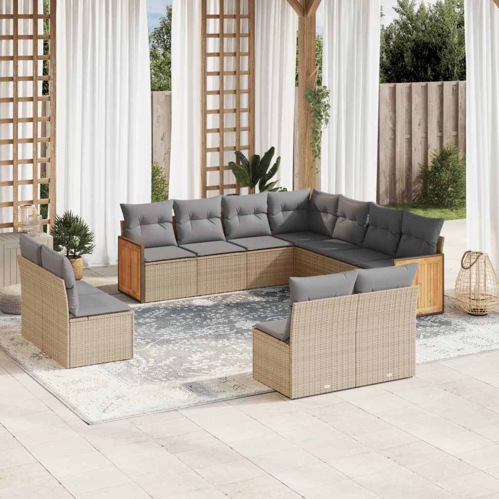 vidaXL 11-Piece Lounge Set with Cushions Poly Rattan Black