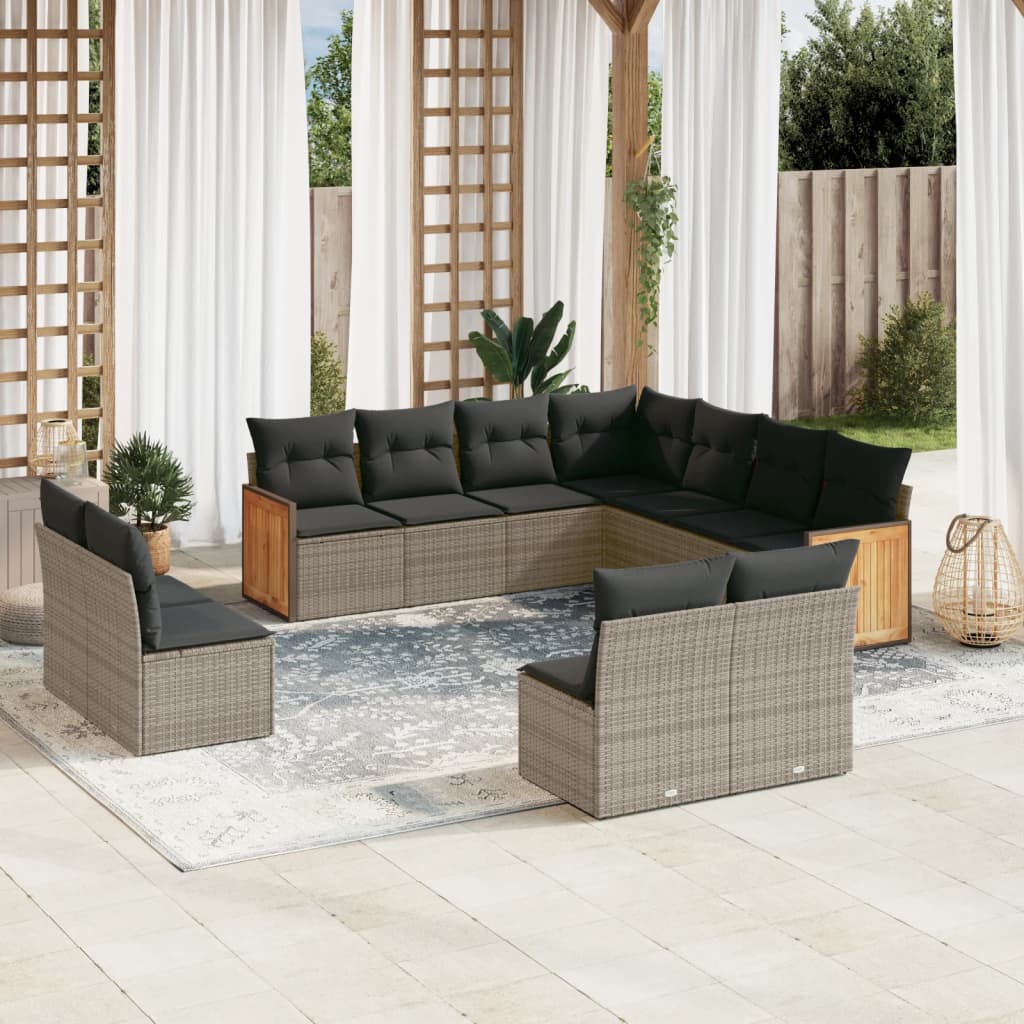 vidaXL 11-Piece Lounge Set with Cushions Poly Rattan Black