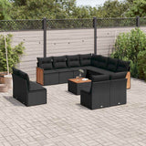 vidaXL 11-Piece Lounge Set with Cushions Poly Rattan Black