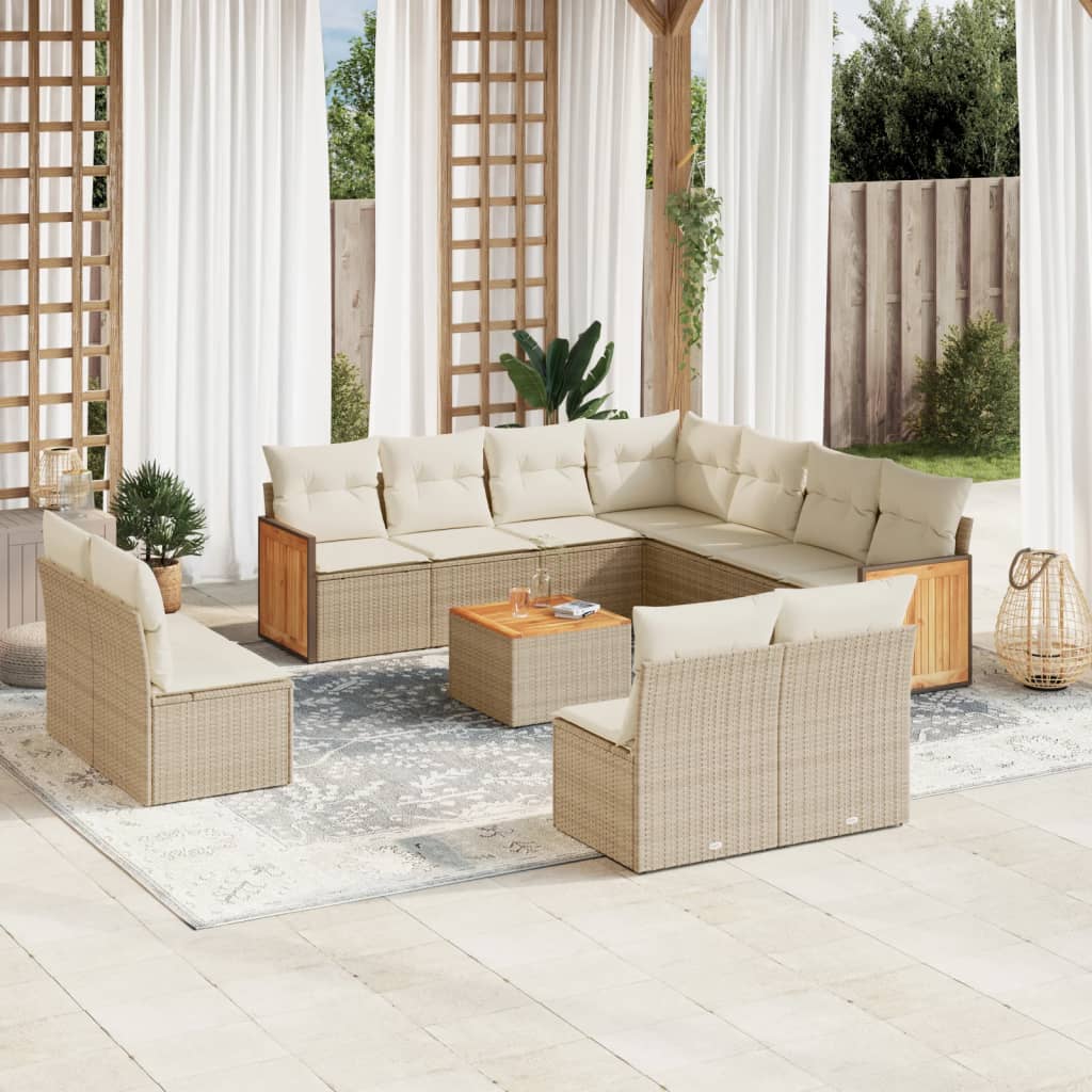 vidaXL 11-Piece Lounge Set with Cushions Poly Rattan Black
