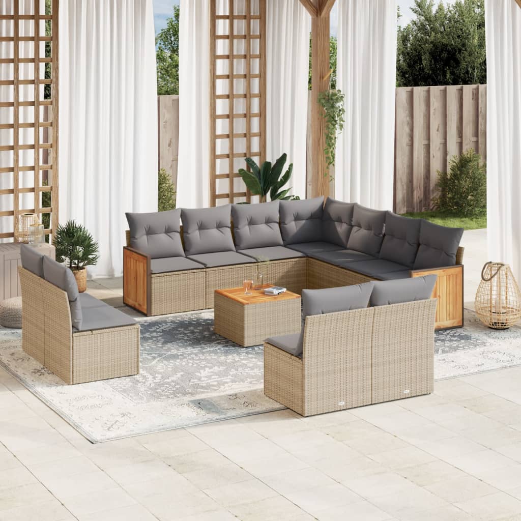 vidaXL 11-Piece Lounge Set with Cushions Poly Rattan Black