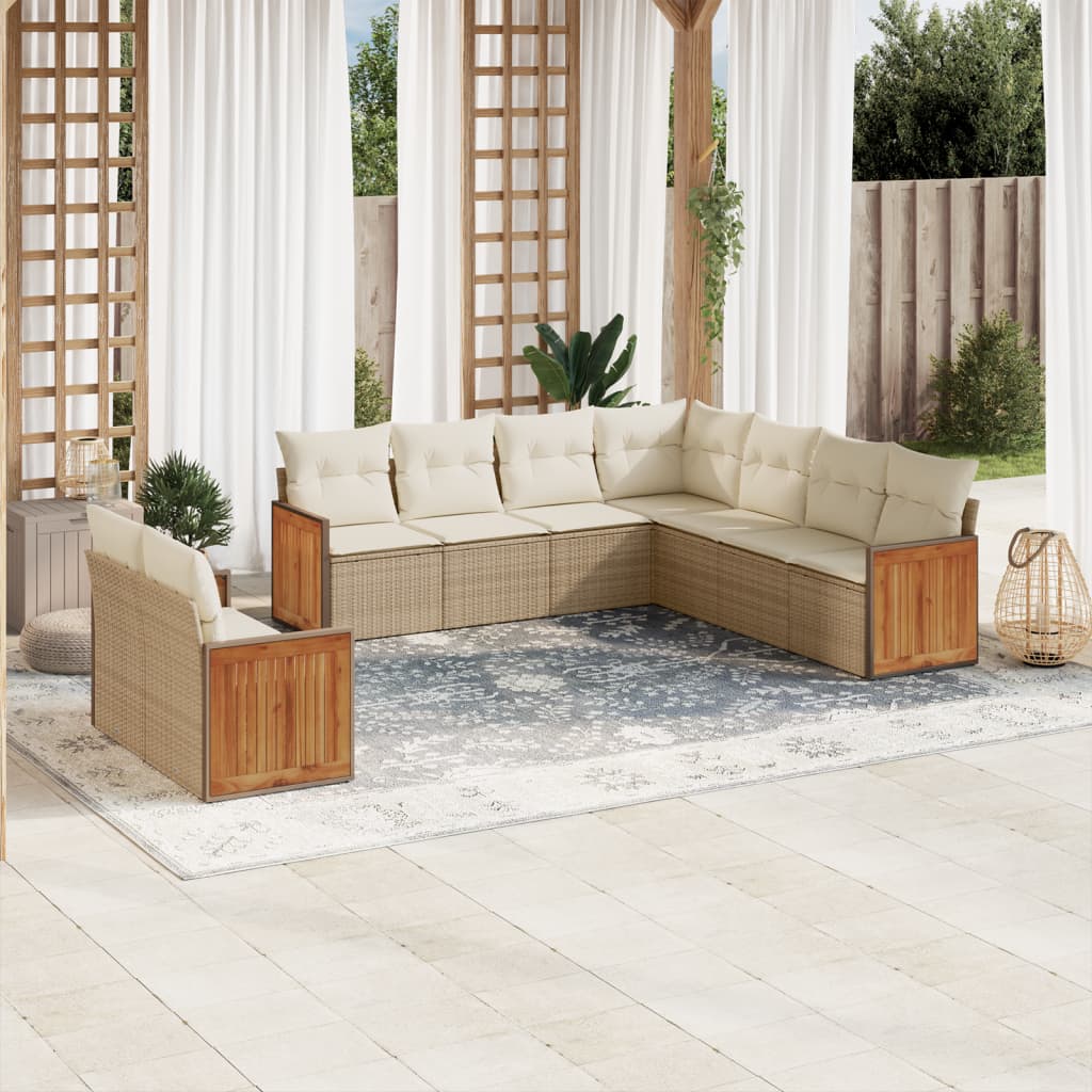 vidaXL 9-piece Lounge Set with Cushions Poly Rattan Black