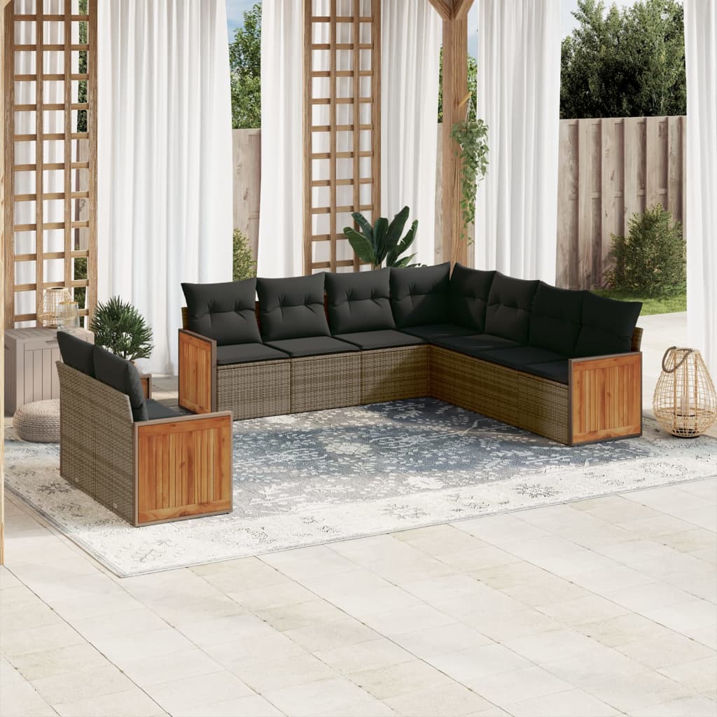 vidaXL 9-piece Lounge Set with Cushions Poly Rattan Black