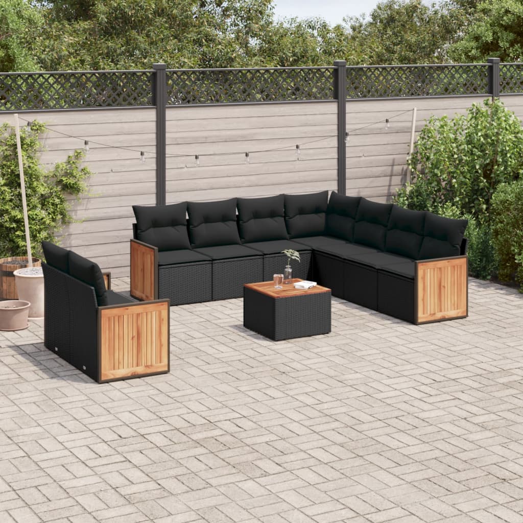 vidaXL 9-piece Lounge Set with Cushions Poly Rattan Black