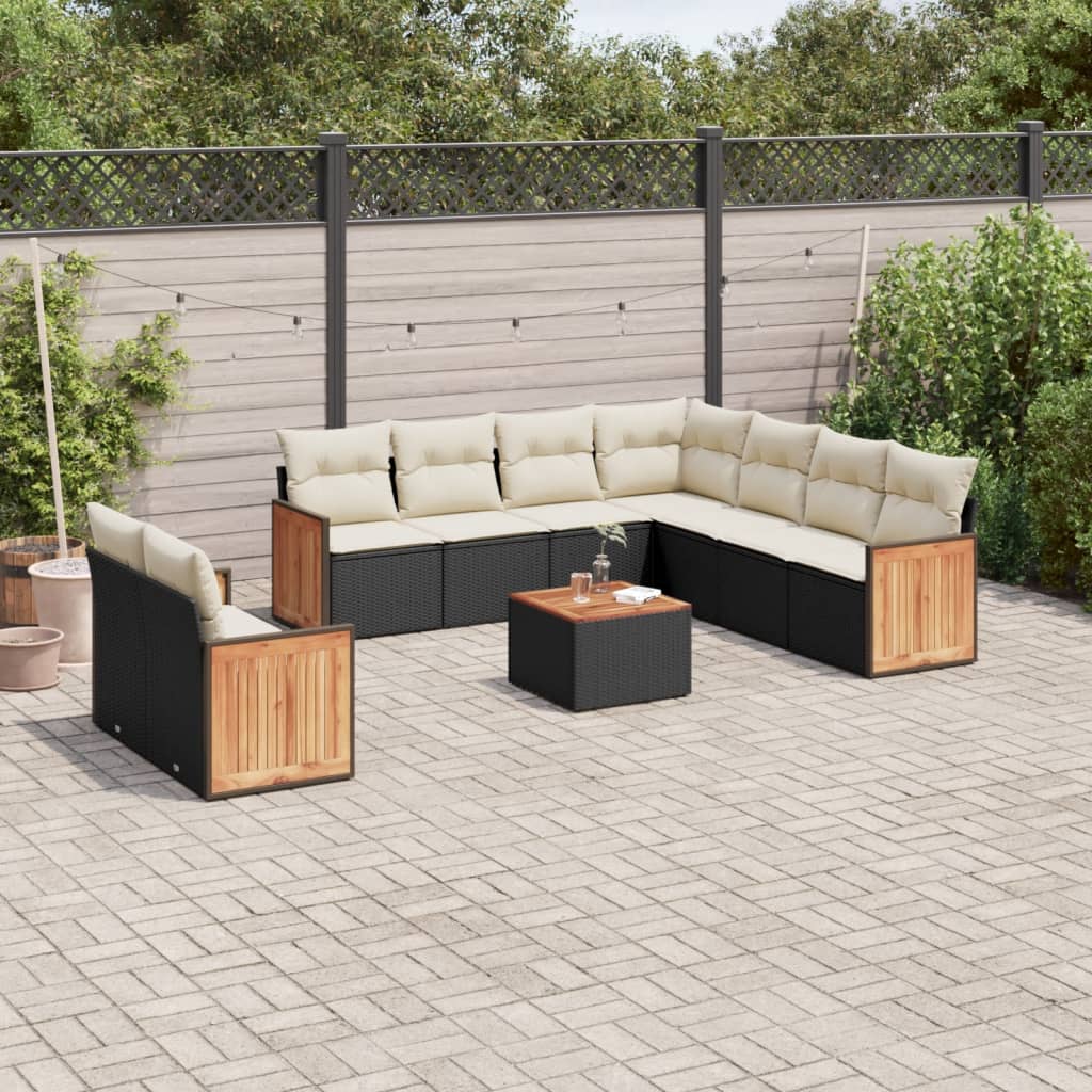 vidaXL 9-piece Lounge Set with Cushions Poly Rattan Black