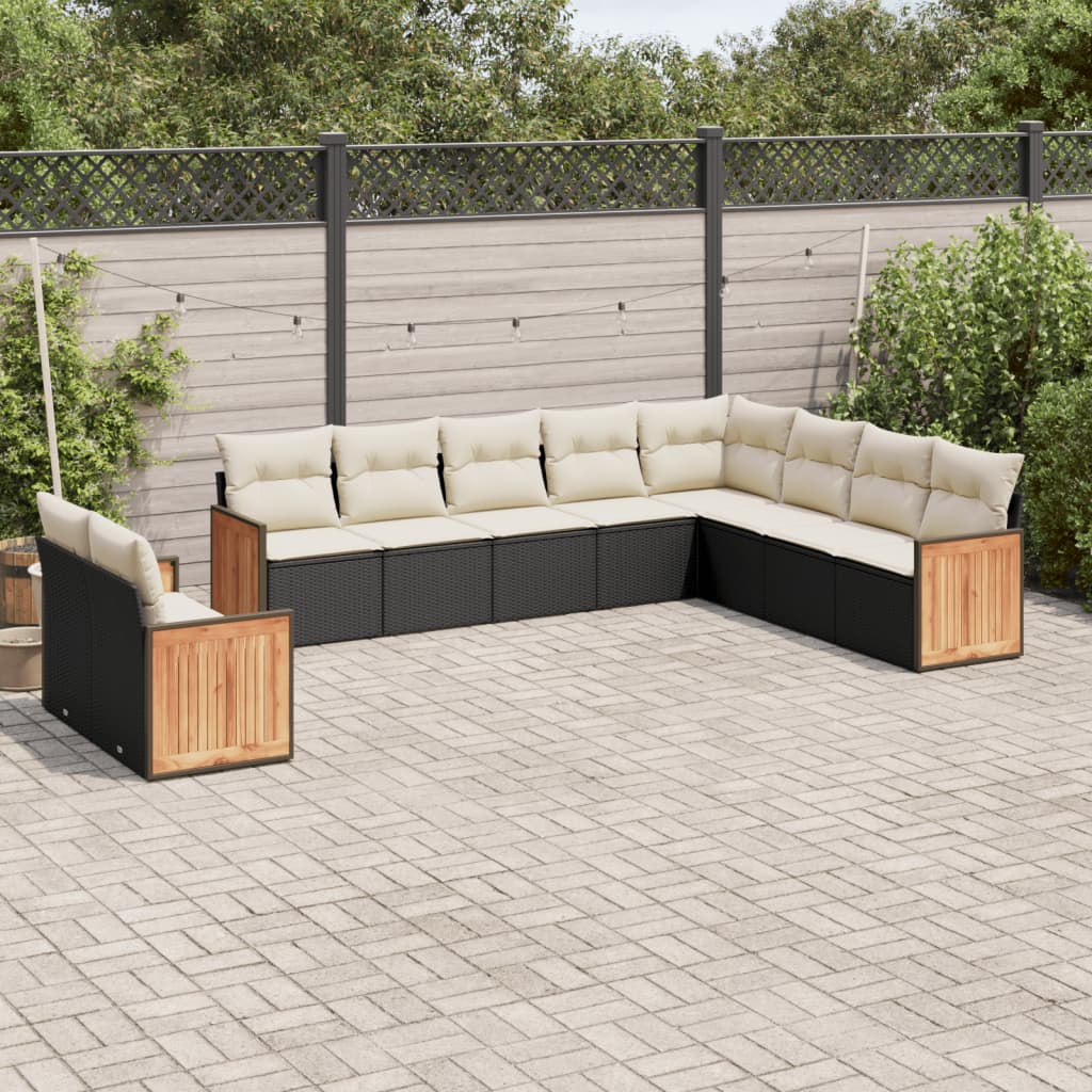 vidaXL 10-piece Lounge Set with Cushions Poly Rattan Black
