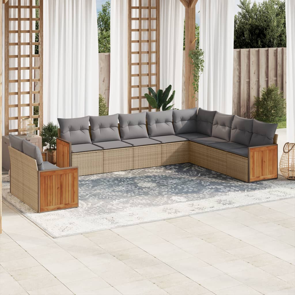 vidaXL 10-piece Lounge Set with Cushions Poly Rattan Black