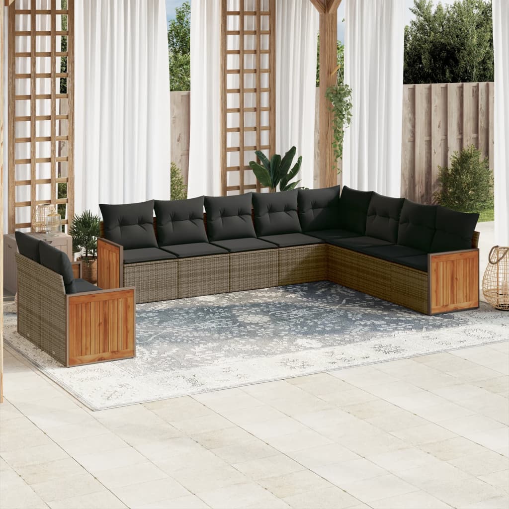vidaXL 10-piece Lounge Set with Cushions Poly Rattan Black