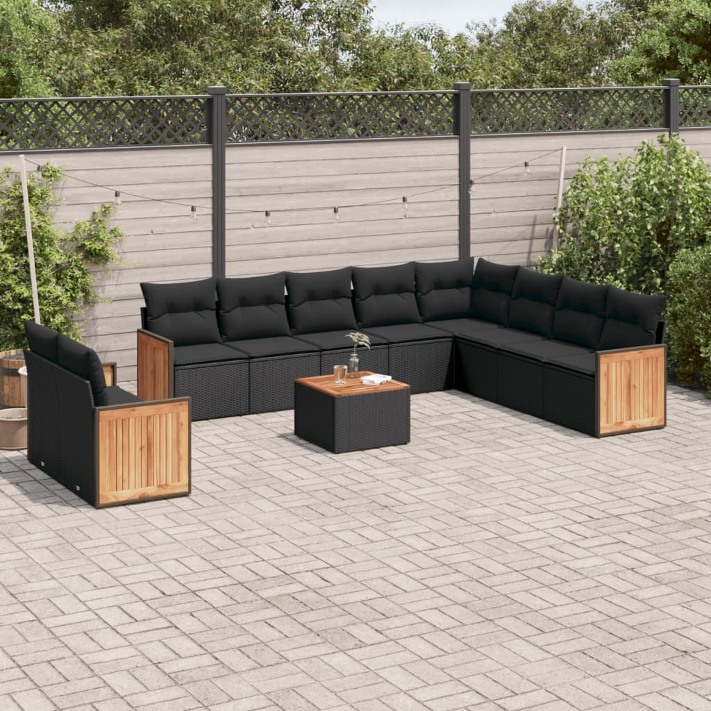 vidaXL 10-piece Lounge Set with Cushions Poly Rattan Black