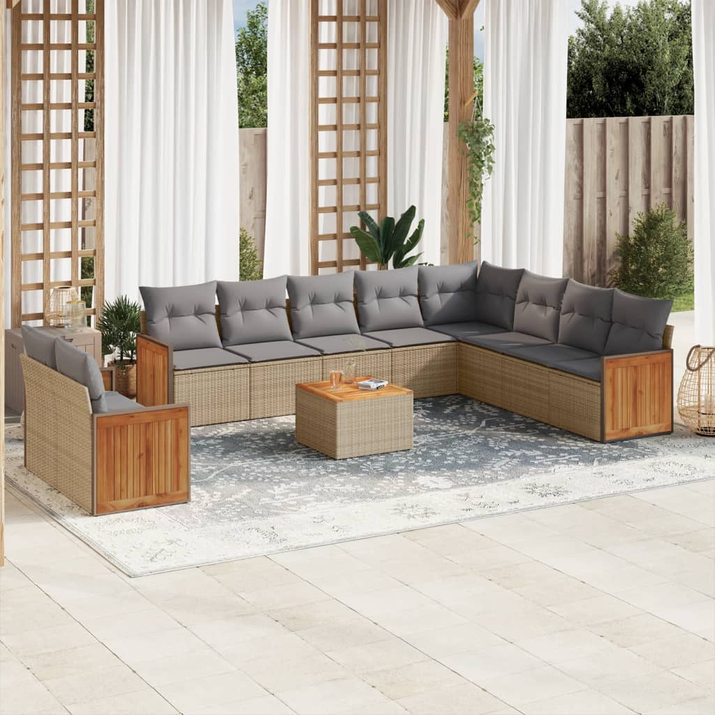 vidaXL 10-piece Lounge Set with Cushions Poly Rattan Black