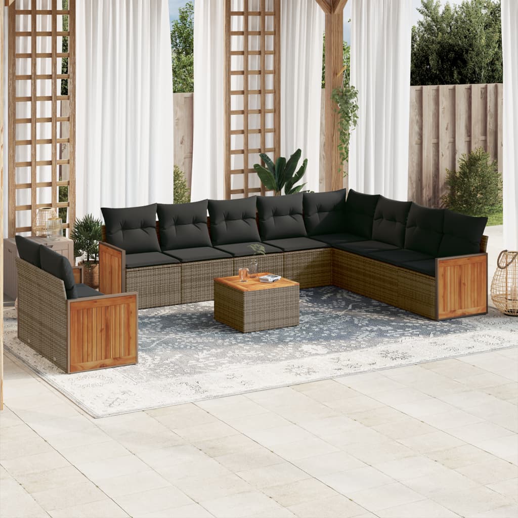 vidaXL 10-piece Lounge Set with Cushions Poly Rattan Black
